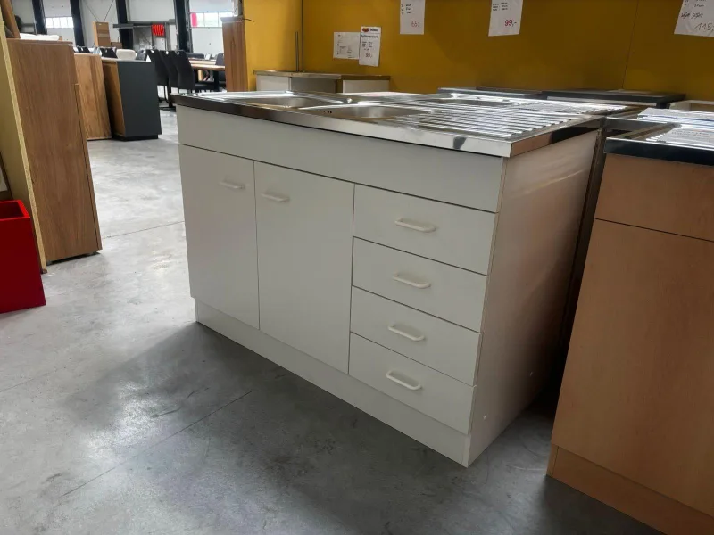 Spülenschrank 120 cm weiß matt Edelstahl-Spüle