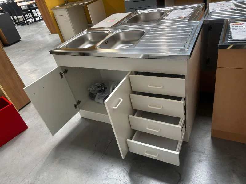 Spülenschrank 120 cm weiß matt Edelstahl-Spüle - Bild 2