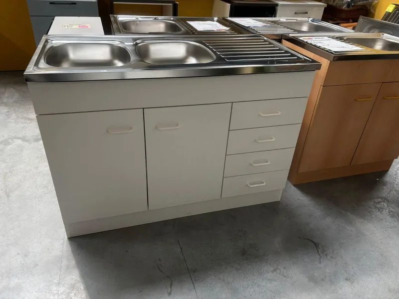 Spülenschrank 120 cm weiß matt Edelstahl-Spüle - Bild 4