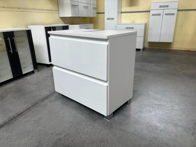 Waschbeckenunterschrank 60cm Weiß Hochglanz 60x35x53/58cm