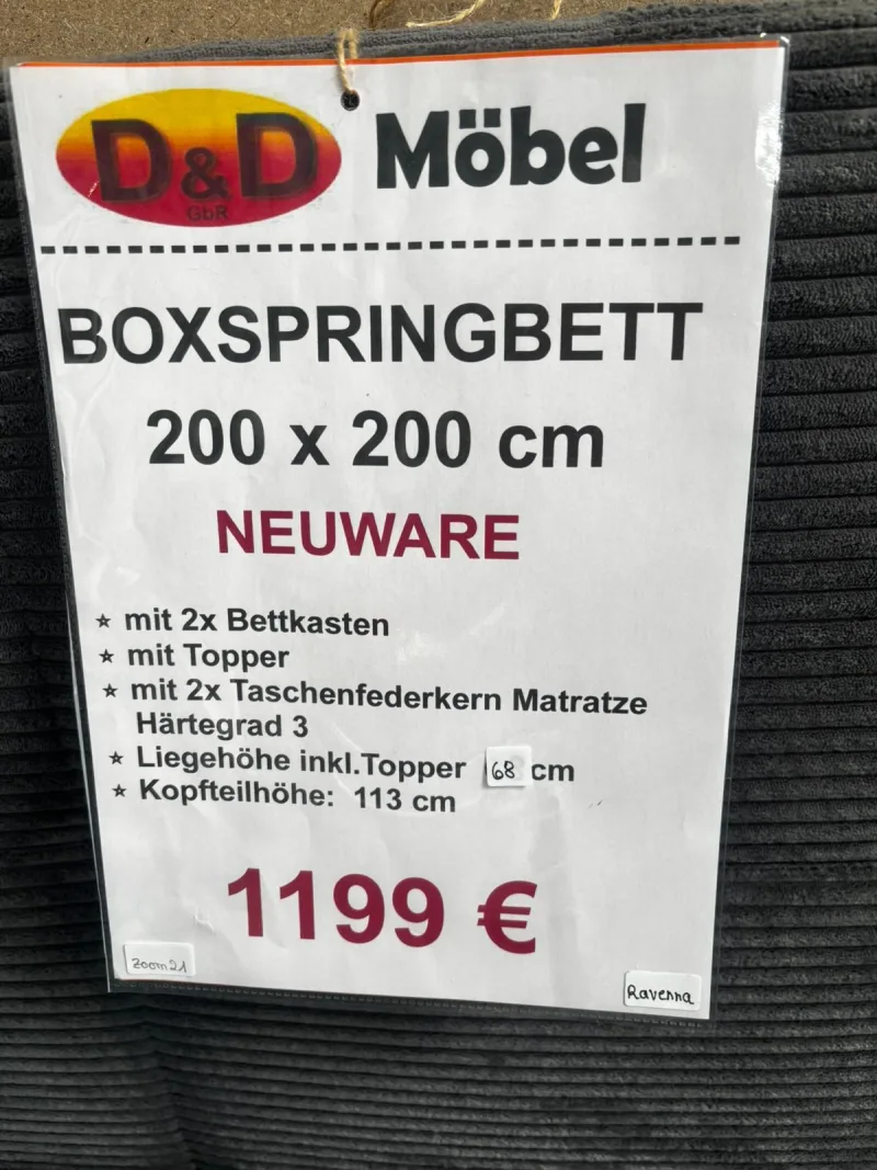 Boxspringbett Cordstoff Grau 200x200 cm - Bild 3