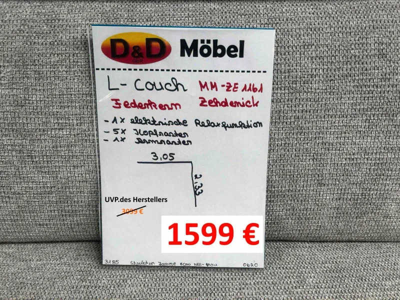 Ecksofa Zehdenick ecru-grau elektrisch relaxen - Bild 3
