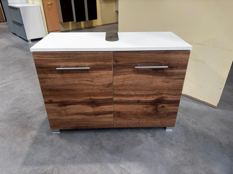 Waschbeckenunterschrank weiß Wotaneiche 80cm Breite - Bild 4
