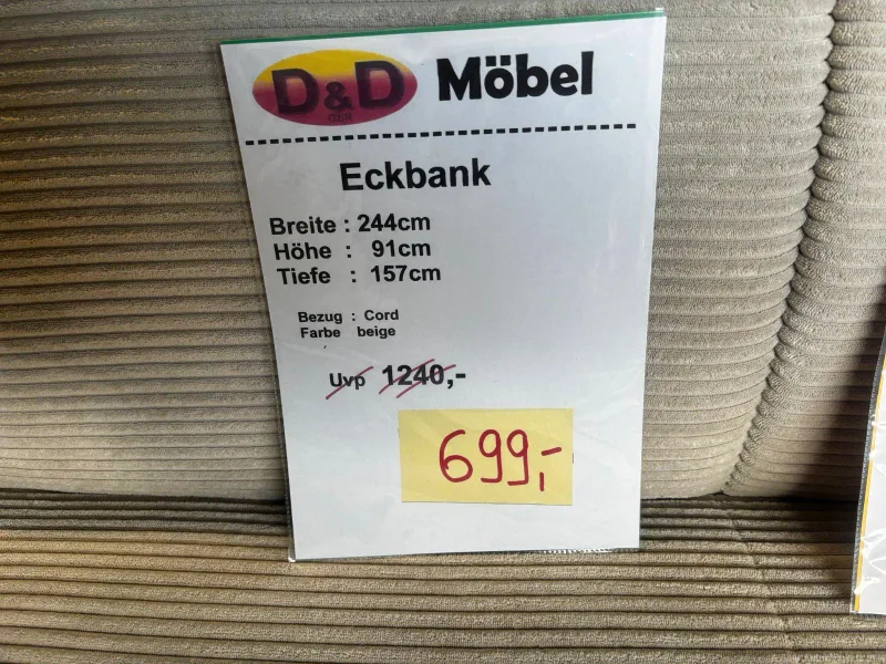 Eckbank Cord beige 244x157 cm - Bild 2