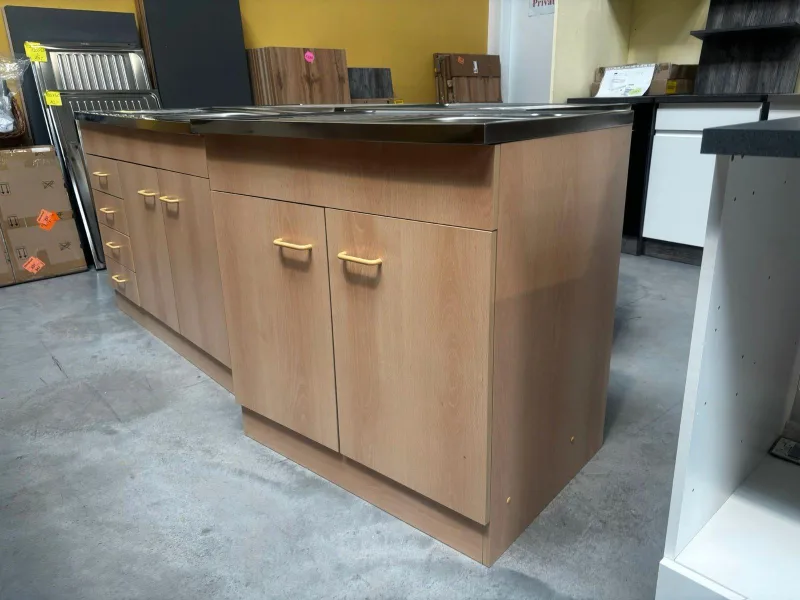 Spülenschrank Buche 80 cm inkl. Edelstahl-Spüle