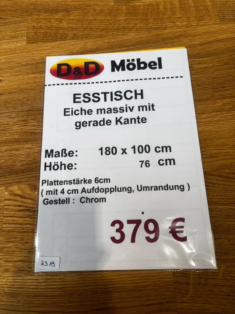 Esstisch Eiche massiv 180x100 cm Baumkante - Bild 3