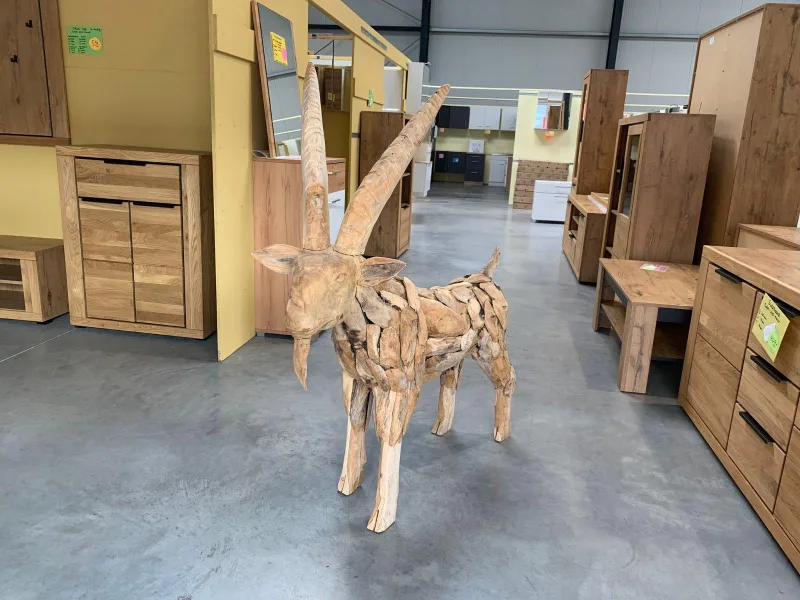Deko-Figur Ziegenbock Teakholz 125x40x136 cm