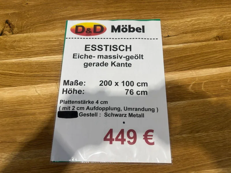 Esstisch Eiche massiv 200x100cm mit Metallgestell - Bild 3