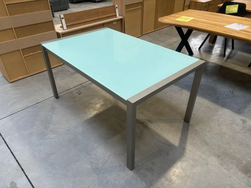 Auszieh-Esstisch Milchglas 152x95 cm, ausziehbar 213 cm