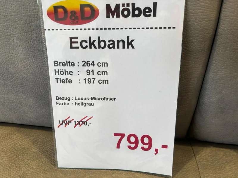 Eckbank Microfaser Hellgrau 264x197 cm - Bild 2