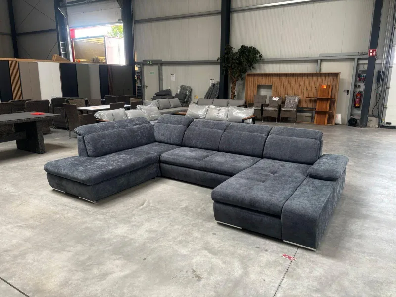 Schlafsofa U-Form Webstoff Grau mit Bettkasten