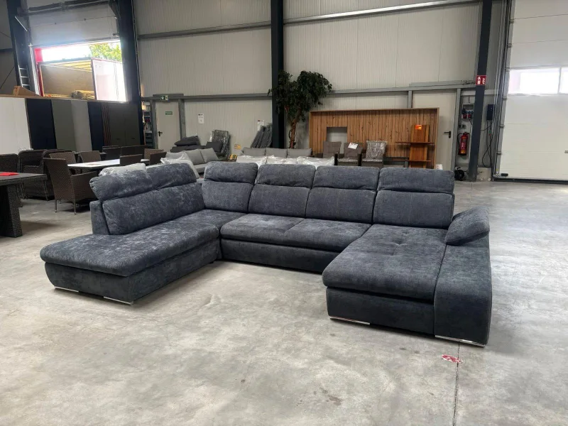 Schlafsofa U-Form Webstoff Grau mit Bettkasten - Bild 6
