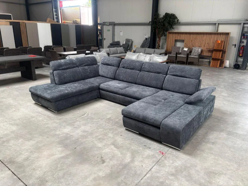 Schlafsofa U-Form Webstoff Grau mit Bettkasten - Bild 7
