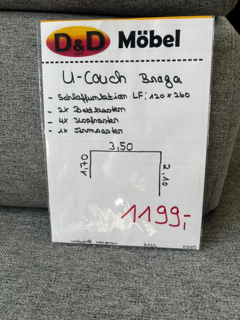 Schlafsofa L-Form Grau mit Bettkasten 230x165cm - Bild 3