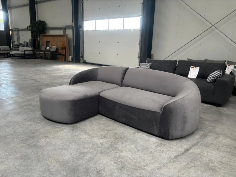 Ecksofa Samt Grau 275x190x80 cm Wellenfederung