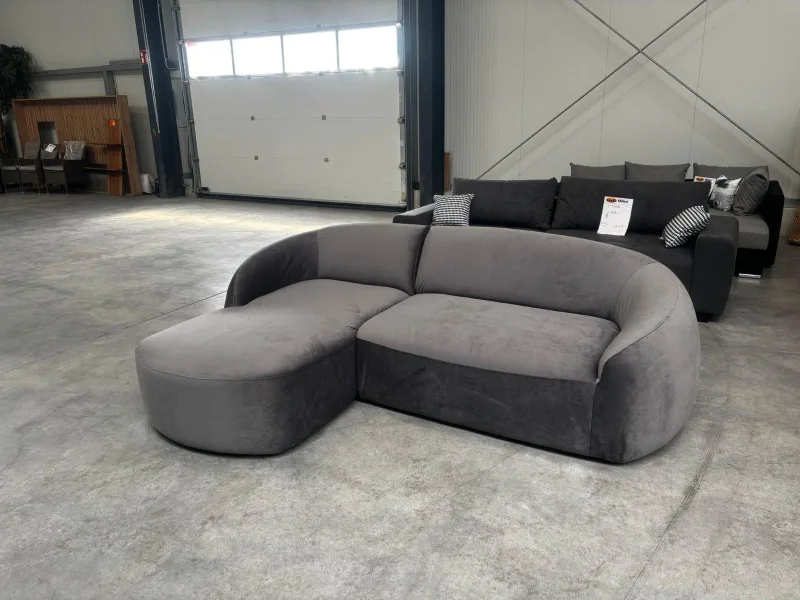 Ecksofa Samt Grau 275x190x80 cm Wellenfederung - Bild 2