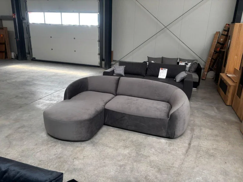 Ecksofa Samt Grau 275x190x80 cm Wellenfederung - Bild 4