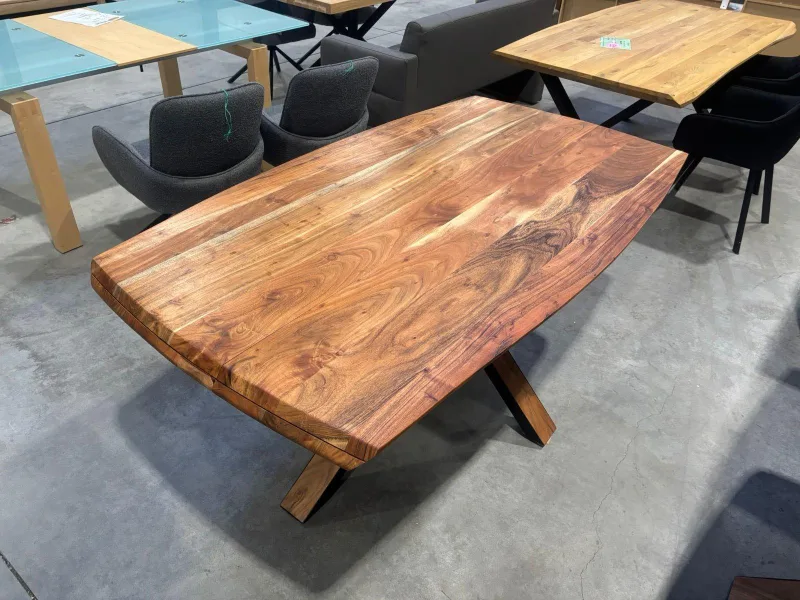 Esstisch Akazie massiv 180x100 cm Bootsform Sternfuß