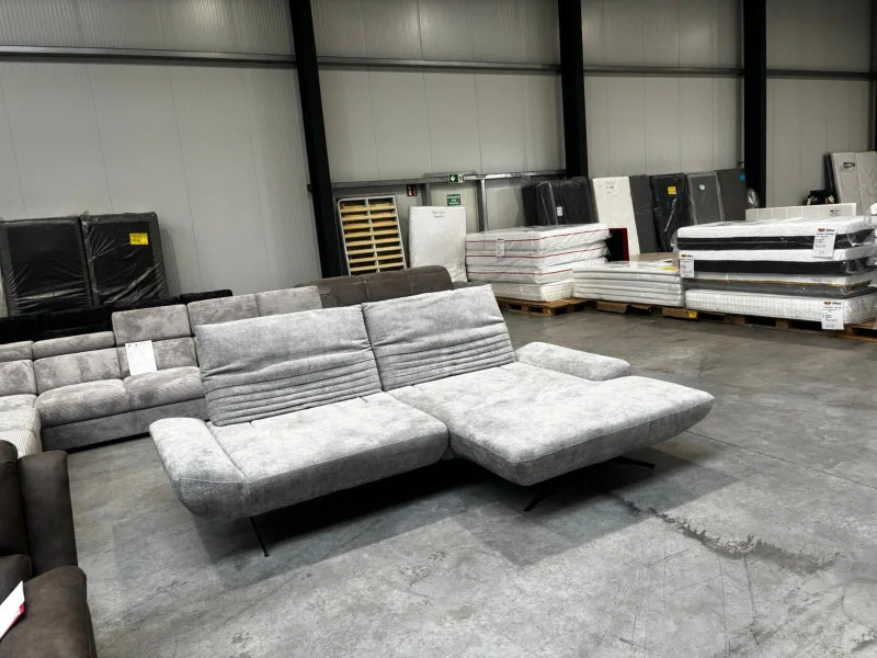Ecksofa Chenille Grau mit XL Récamiere 2 Sitztiefen