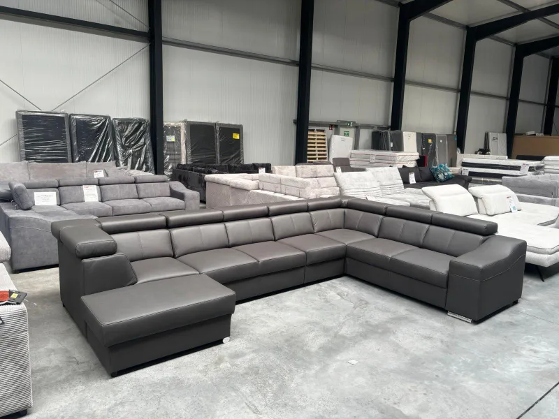 Wohnlandschaft Velour dunkelgrau XXL U-Form 9x verstellbar