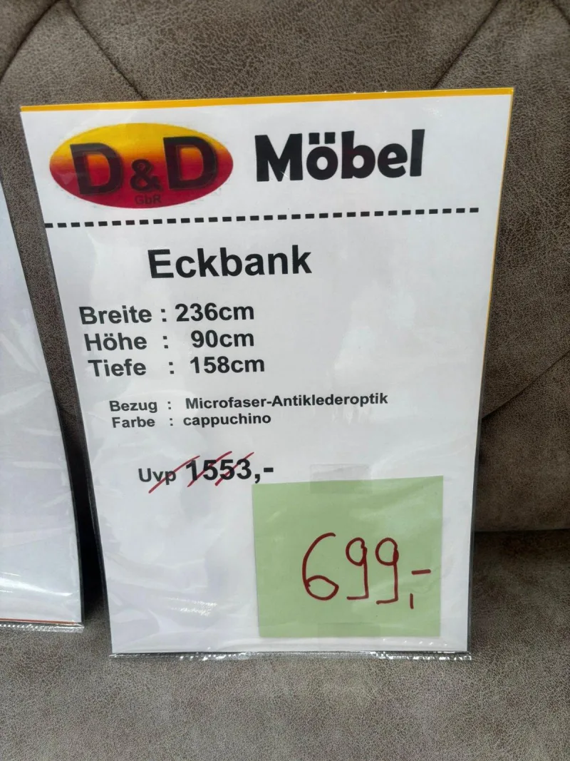Eckbank Microfaser Cappuccino 236x158x90 cm - Bild 2