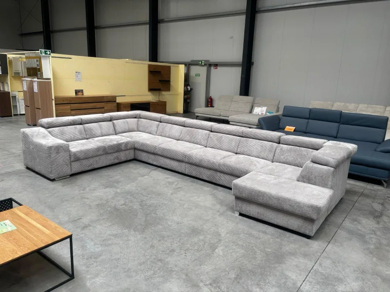 Wohnlandschaft Cord grau mit 10x Kopfverstellung