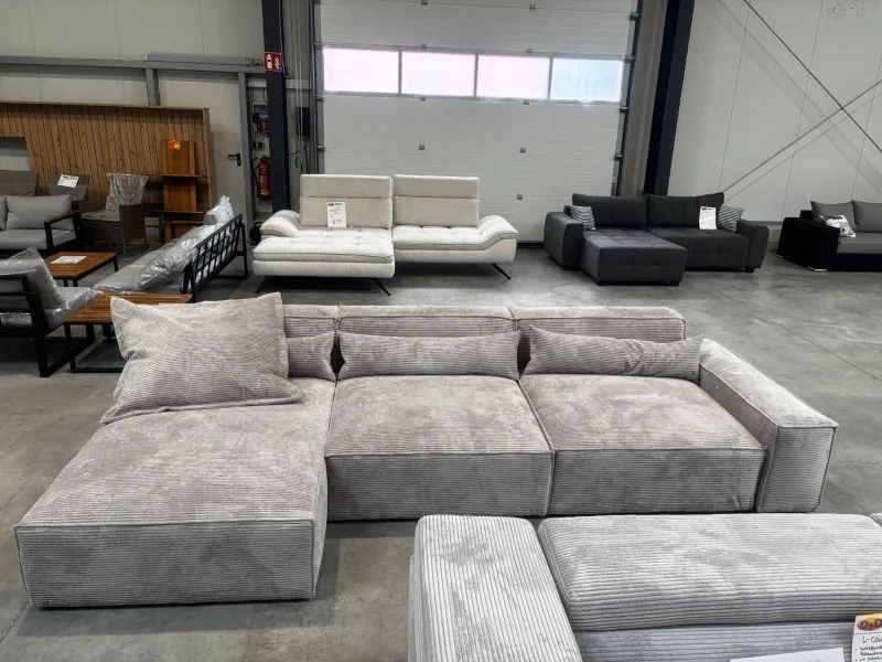 Ecksofa Cordstoff Grau losen Kissen ca. 300x200 cm