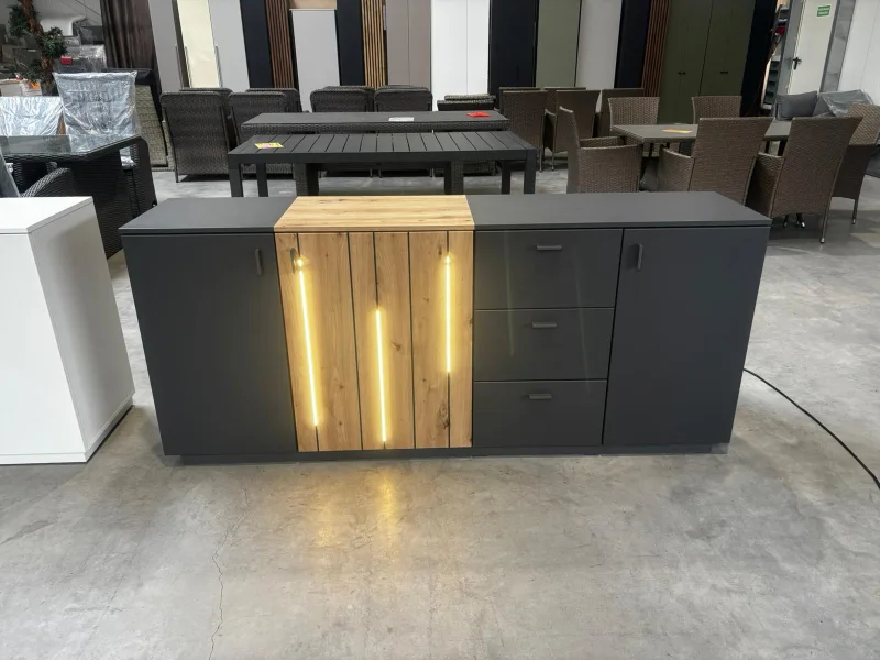 Sideboard Grau Matt Eiche LED 196x85x44 cm - Bild 3