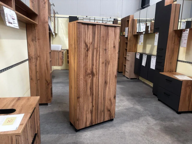 Midischrank Wotaneiche 60x27x131 cm Rillenfront Badmöbel