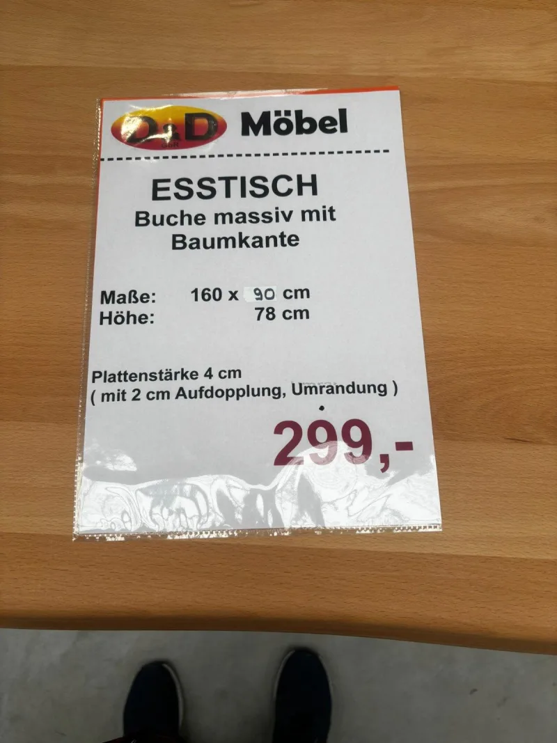 Esstisch Baumkante Buche massiv 160x90 cm - Bild 3