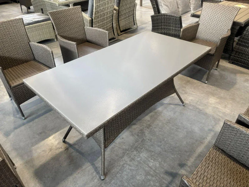 Garten Sitzgruppe Polyrattan 7-tlg braun-grau 6 Sessel Glas-Tisch - Bild 3