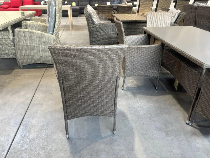 Garten Sitzgruppe Polyrattan 7-tlg braun-grau 6 Sessel Glas-Tisch - Bild 7