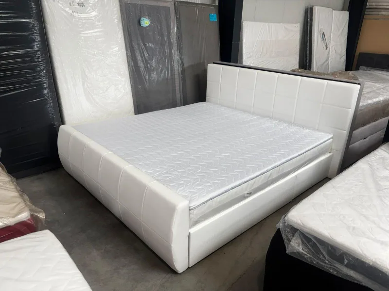 Boxbett weiß Kunstleder 200x220 cm mit Topper - Bild 4
