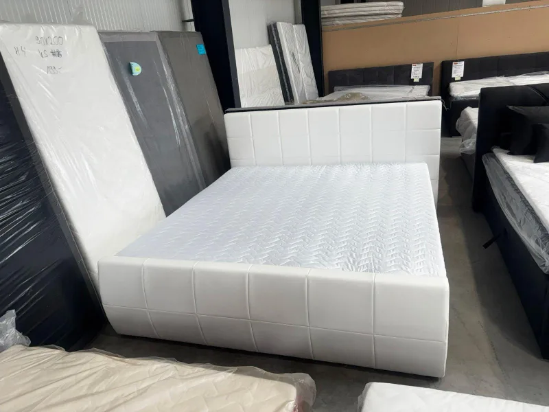 Boxbett weiß Kunstleder 200x220 cm mit Topper - Bild 5