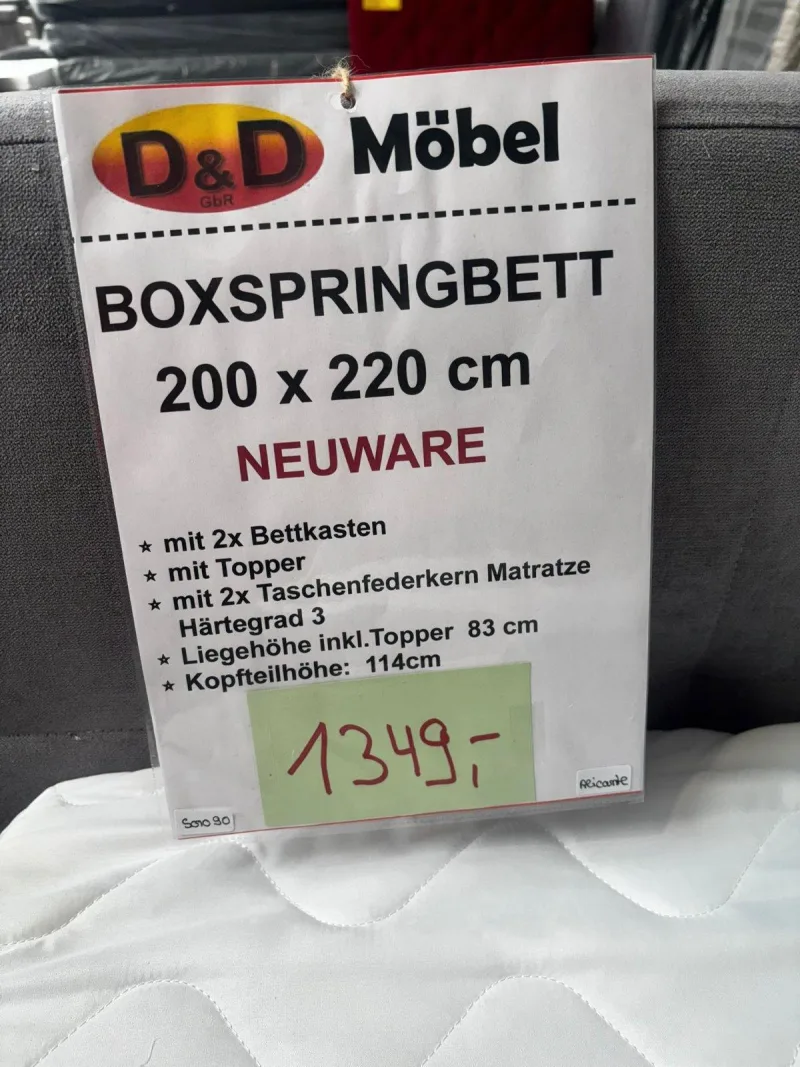 Boxspringbett Webstoff Grau 200x220 cm - Bild 3