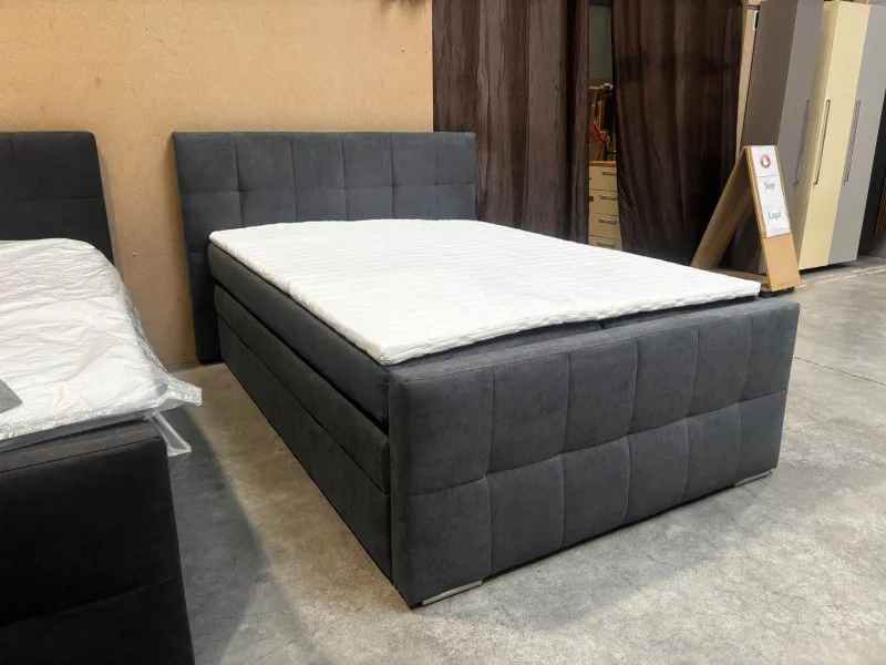 Boxspringbett Grau 140x200 cm mit Bettkästen