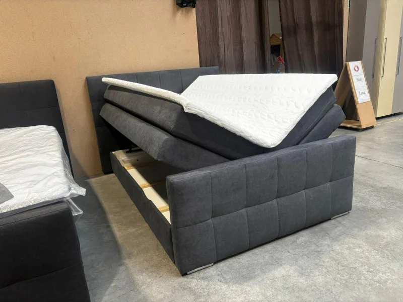 Boxspringbett Grau 140x200 cm mit Bettkästen - Bild 2