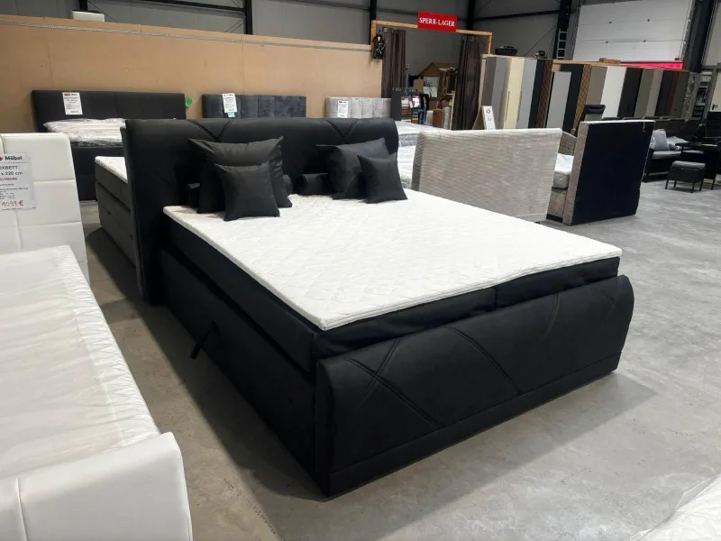 Boxspringbett Velours Schwarz 180x200 cm