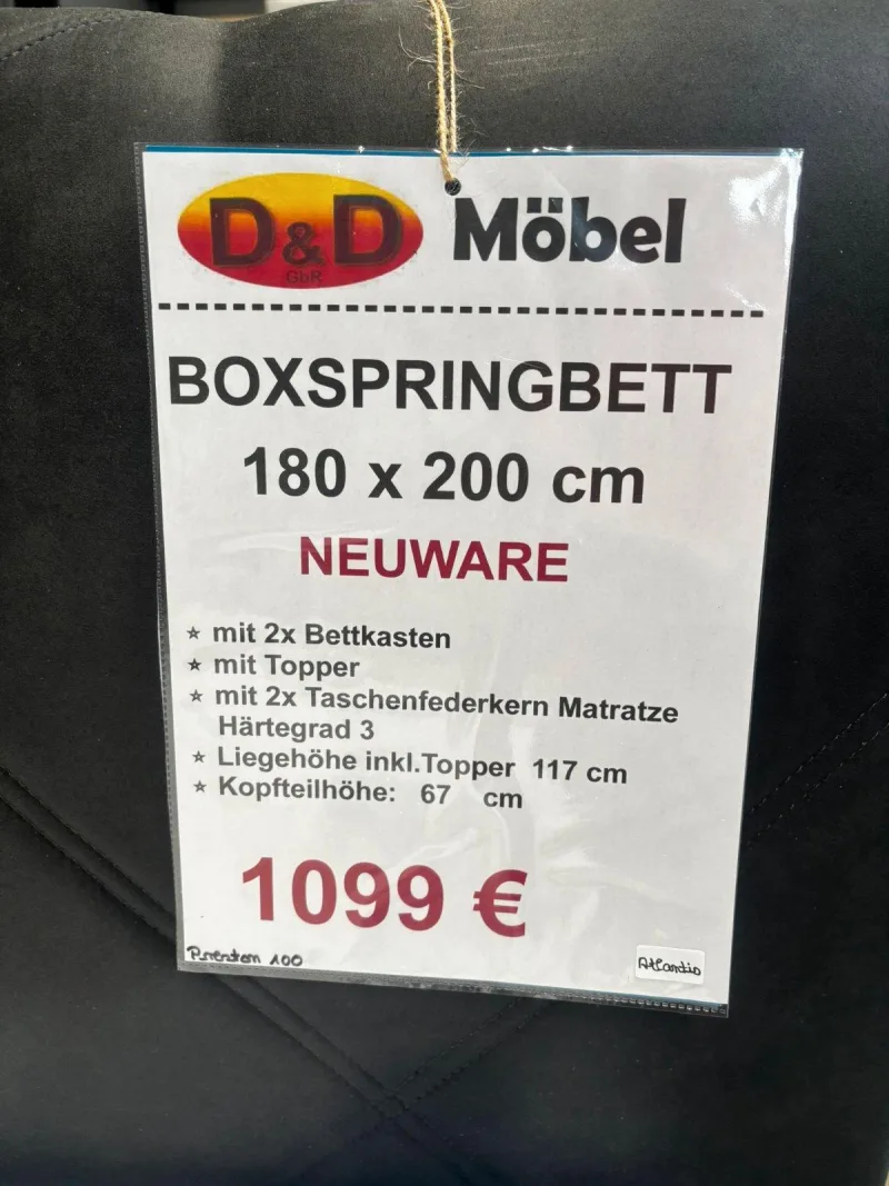 Boxspringbett Velours Schwarz 180x200 cm - Bild 3