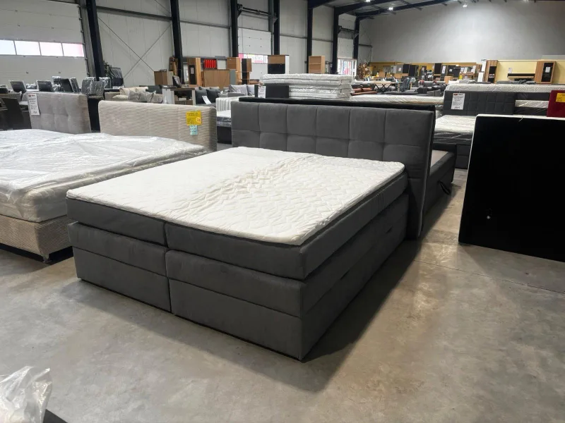 Boxspringbett Webstoff Grau 180x200 mit Topper & Bettkästen