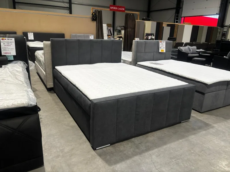 Boxspringbett 160x200 Webstoff Dunkelgrau mit Bettkasten