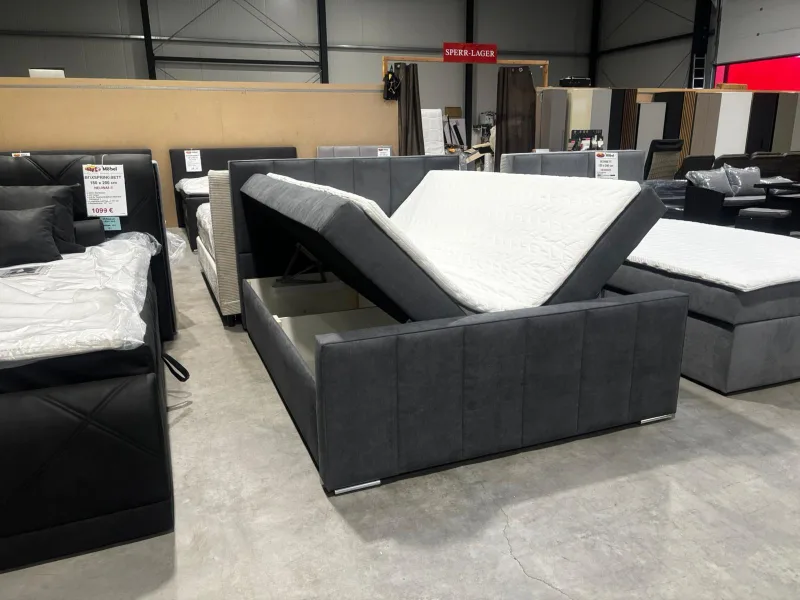 Boxspringbett 160x200 Webstoff Dunkelgrau mit Bettkasten - Bild 2