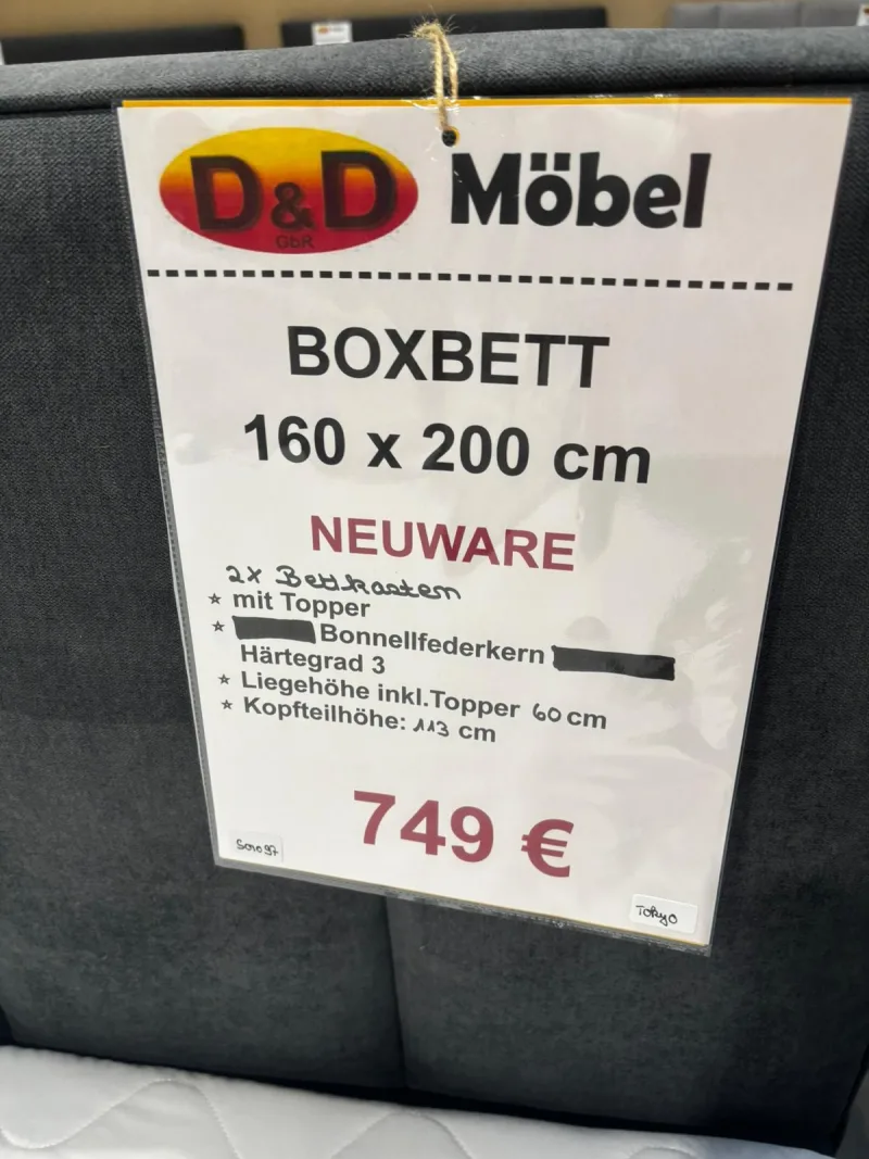 Boxspringbett 160x200 Webstoff Dunkelgrau mit Bettkasten - Bild 3