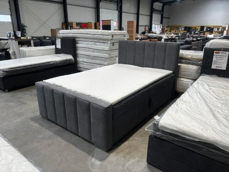 Boxspringbett Webstoff Grau 140x200 cm mit Bettkasten