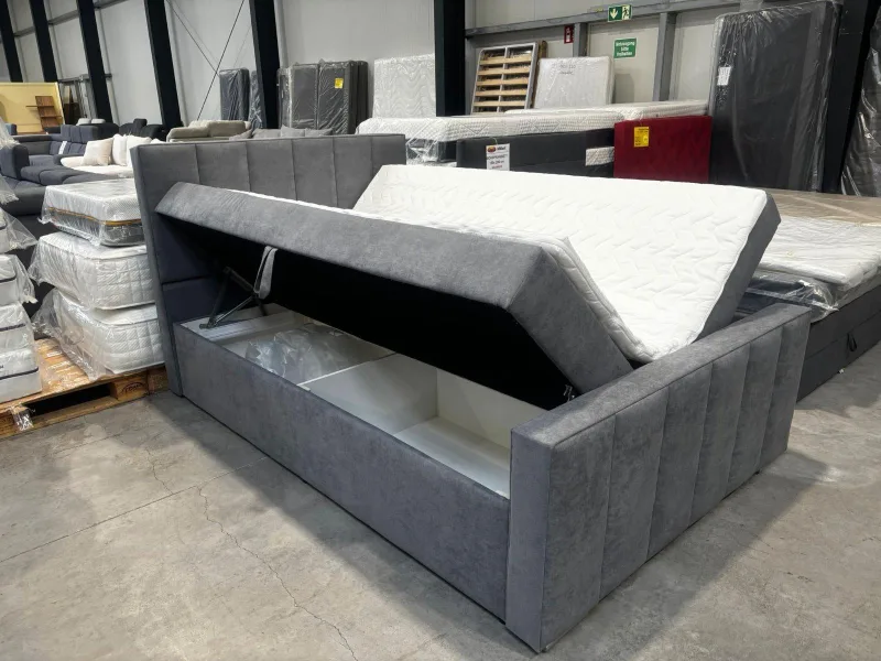 Boxspringbett Webstoff Grau 140x200 cm mit Bettkasten - Bild 2