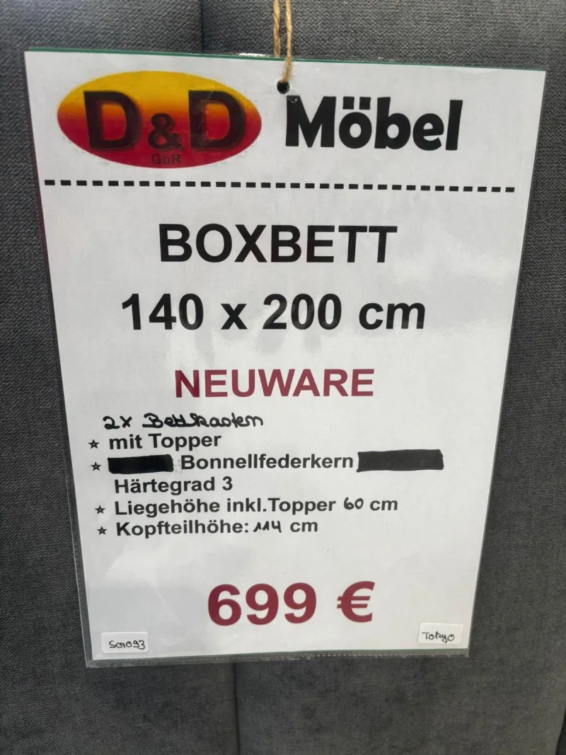 Boxspringbett Webstoff Grau 140x200 cm mit Bettkasten - Bild 3