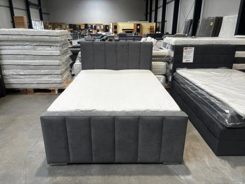 Boxspringbett Webstoff Grau 140x200 cm mit Bettkasten - Bild 5