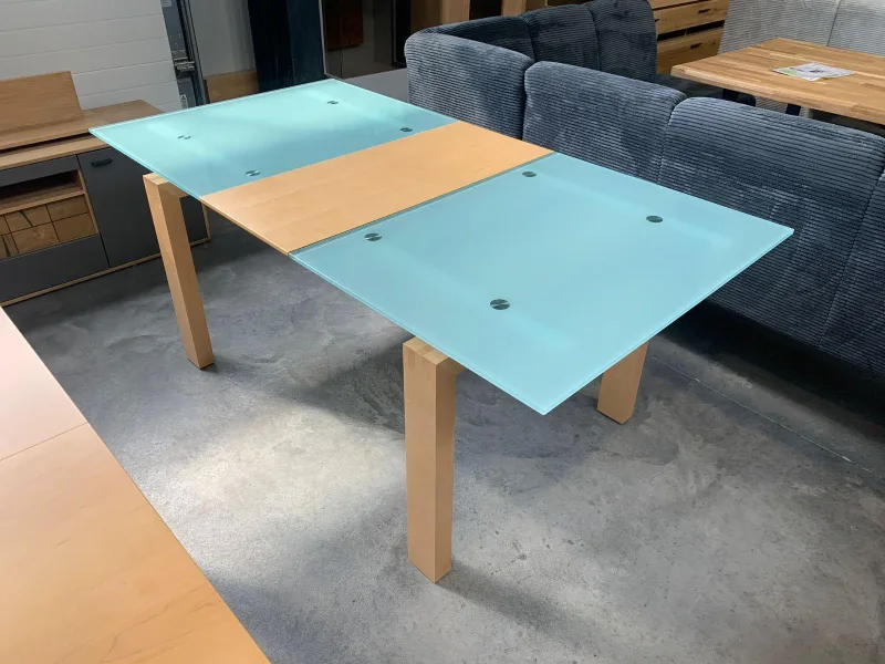Esstisch Milchglas Ahorn 145-185x95 cm