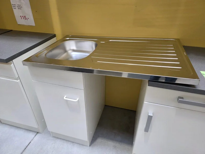 Spülenschrank 100 cm weiß matt mit Edelstahlspüle