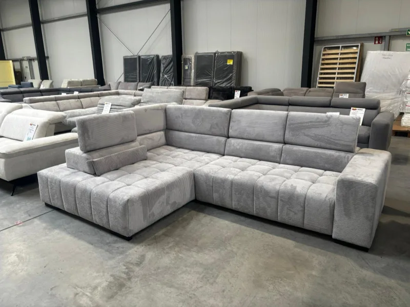 Ecksofa Cord Grau mit Schlaffunktion L-Form verstellbar